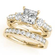 Princess Cut Diamond three stone wedding set