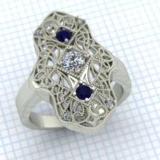 Custom diamond and sapphire filigree ring