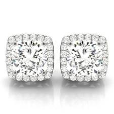 cushion diamond halo stud earrings