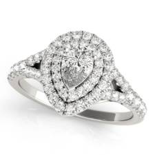 pear shape diamond double halo engagement ring