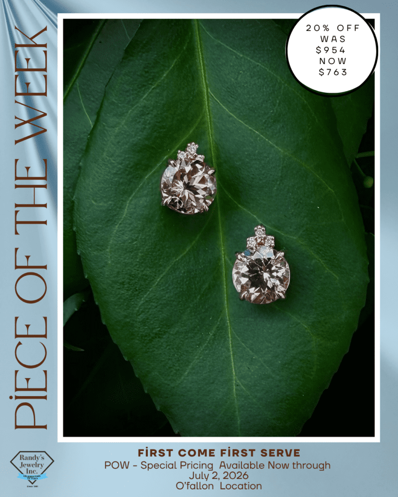 6.29O'Fallon POW Diamond stud earrings on a green leaf with a white 20% off badge: Was $954, Now $763; 'First Come First Serve' pricing details on the poster.